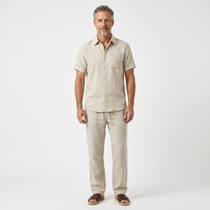 Zweiteiliges Set für Herren – lockere Passform – Strandurlaub — Beige