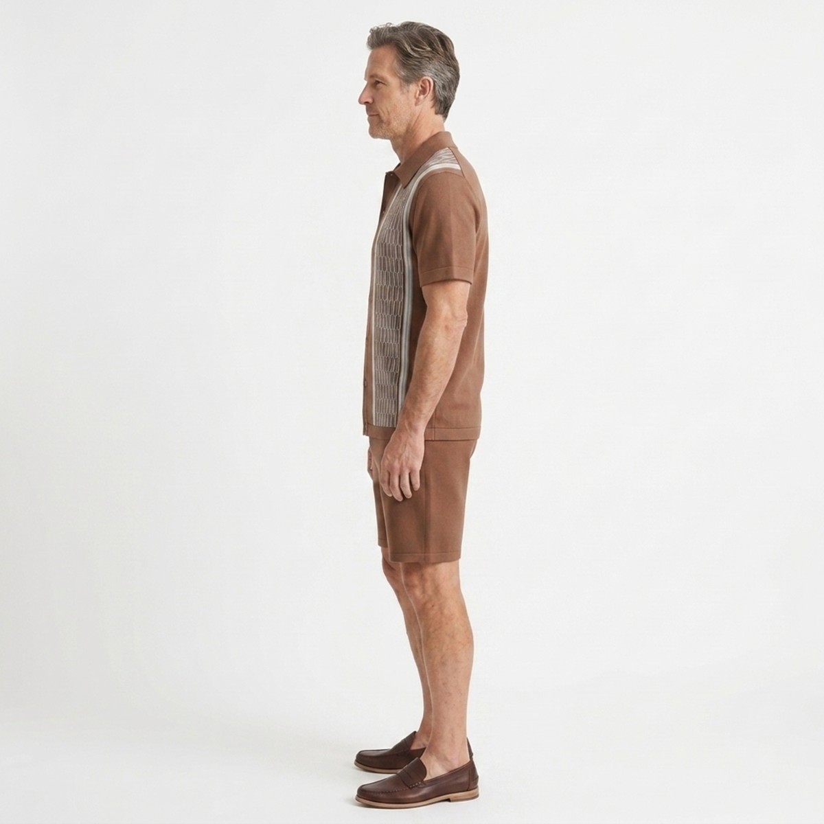 Two-piece knit set for men — geometric knit — casual summer outfit — product view