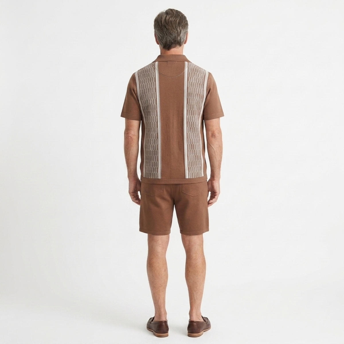 Two-piece knit set for men — geometric knit — casual summer outfit — product view