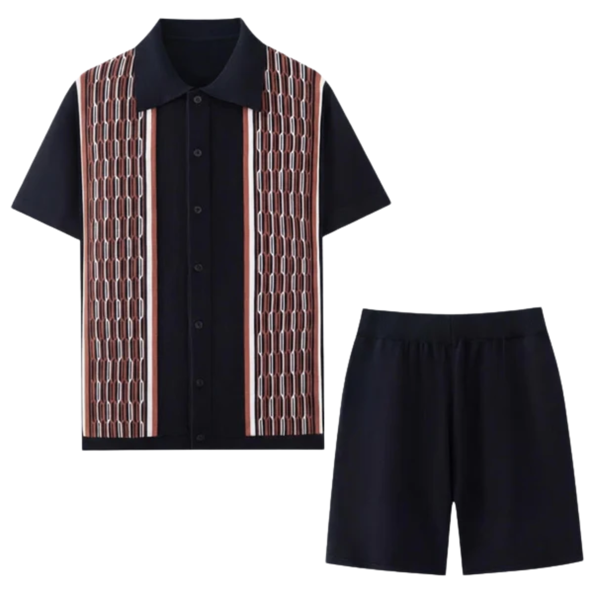 Two-piece knit set for men — geometric knit — casual summer outfit — Black
