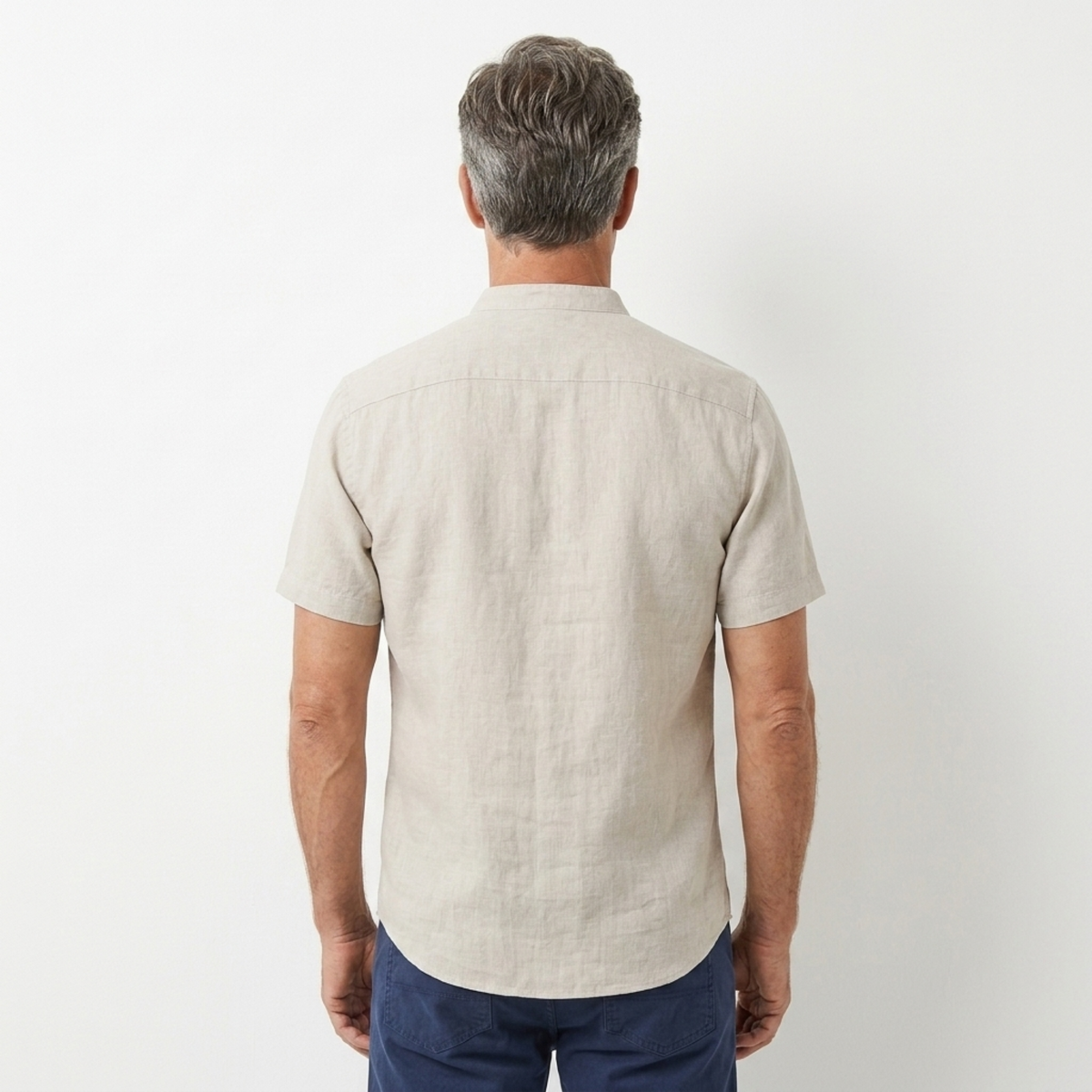 Men's shirt — short-sleeve band collar — casual beachwear — product view