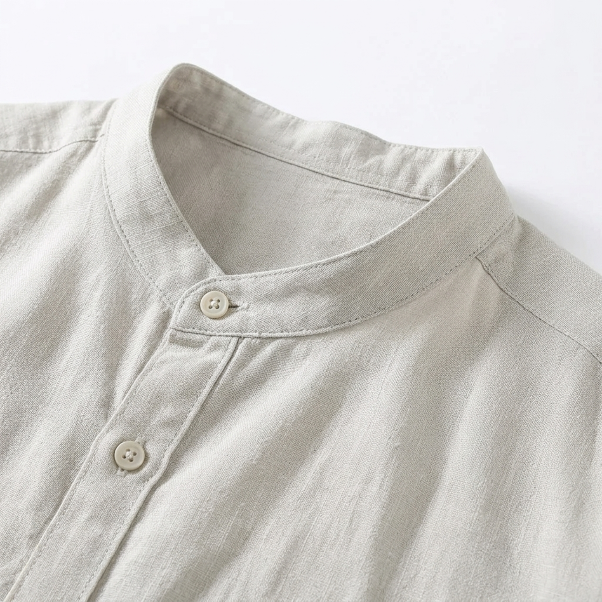 Men's shirt — short-sleeve band collar — casual beachwear — product view