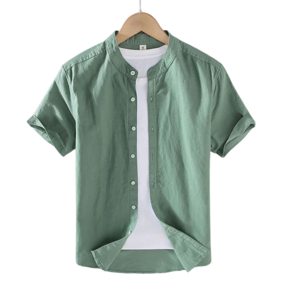 Men's shirt — short-sleeve band collar — casual beachwear — Green