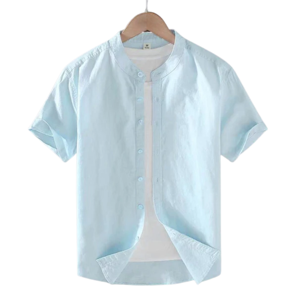 Men's shirt — short-sleeve band collar — casual beachwear — Light Blue