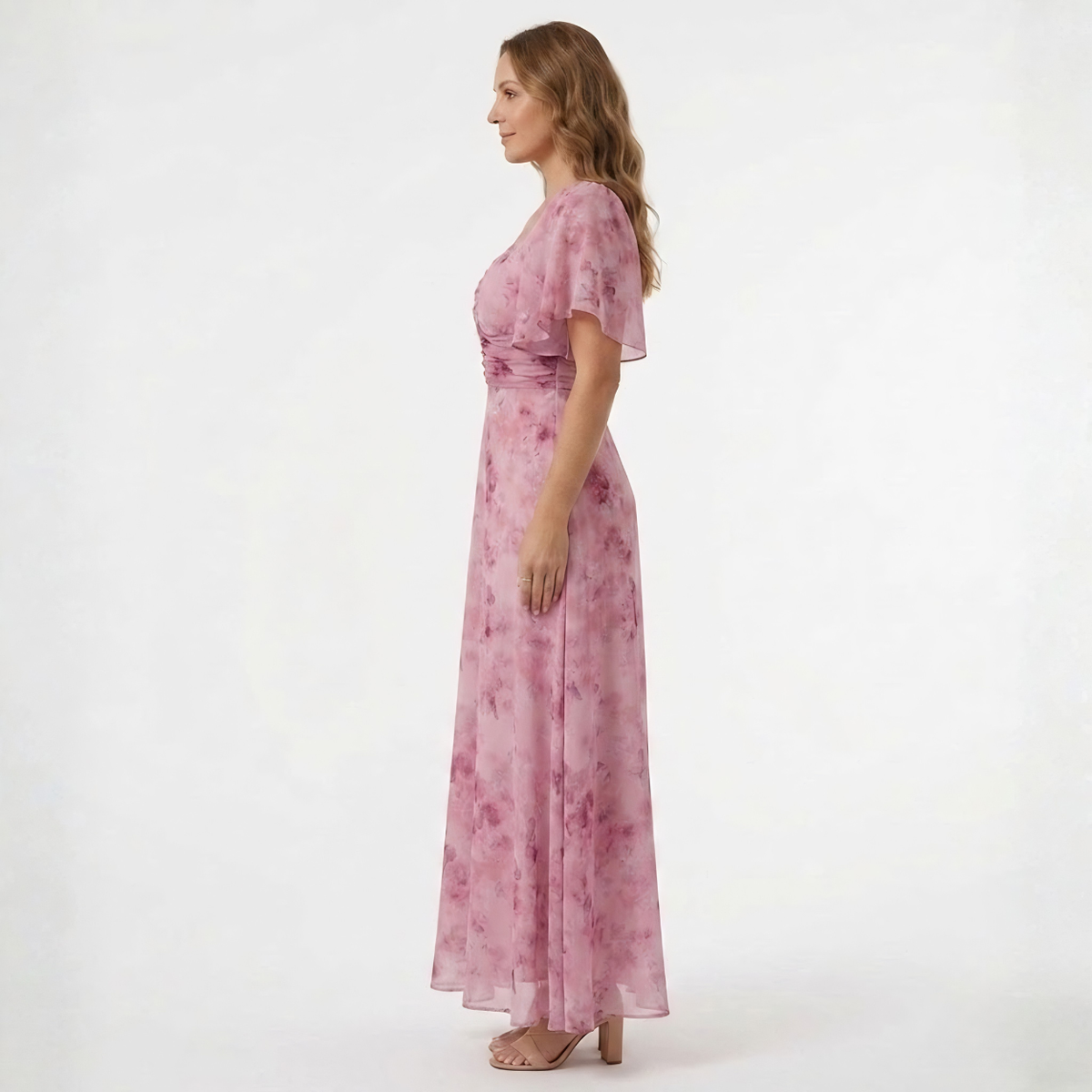 Floral Maxi Dress – Ruffled Sleeves and Sweetheart Neckline — product view