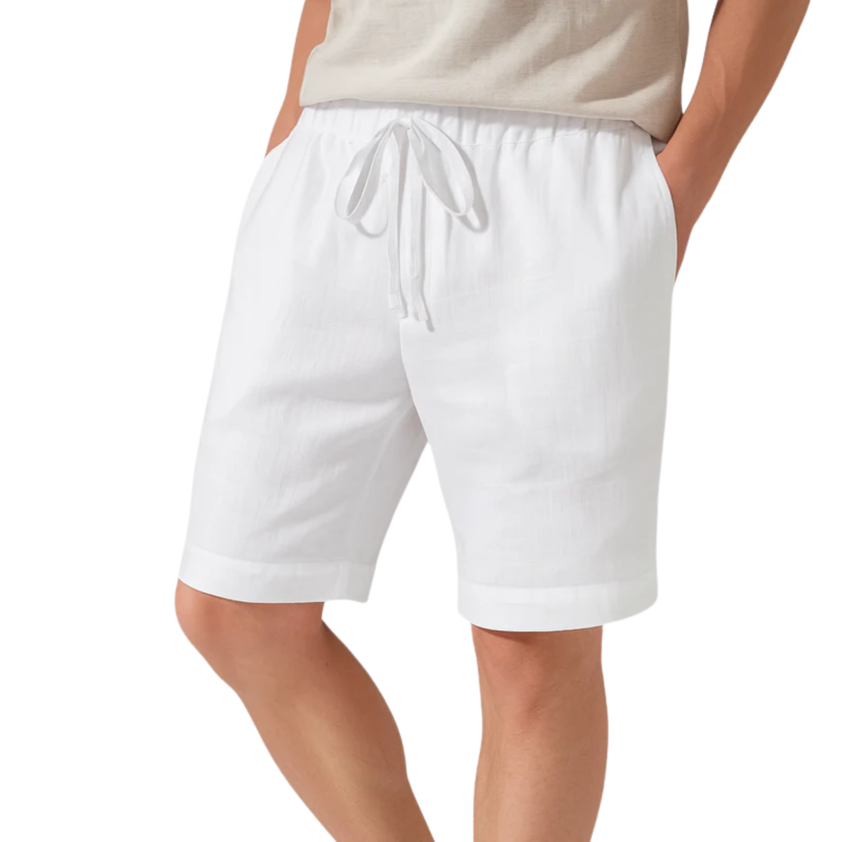 Shorts for Men with Elastic Waist and Relaxed Straight Cut — White