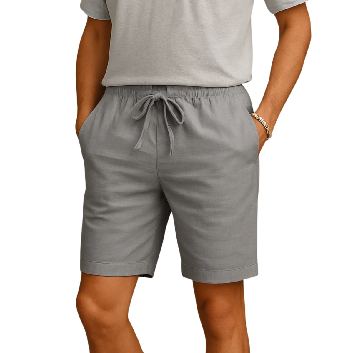 Shorts for Men with Elastic Waist and Relaxed Straight Cut — Gray