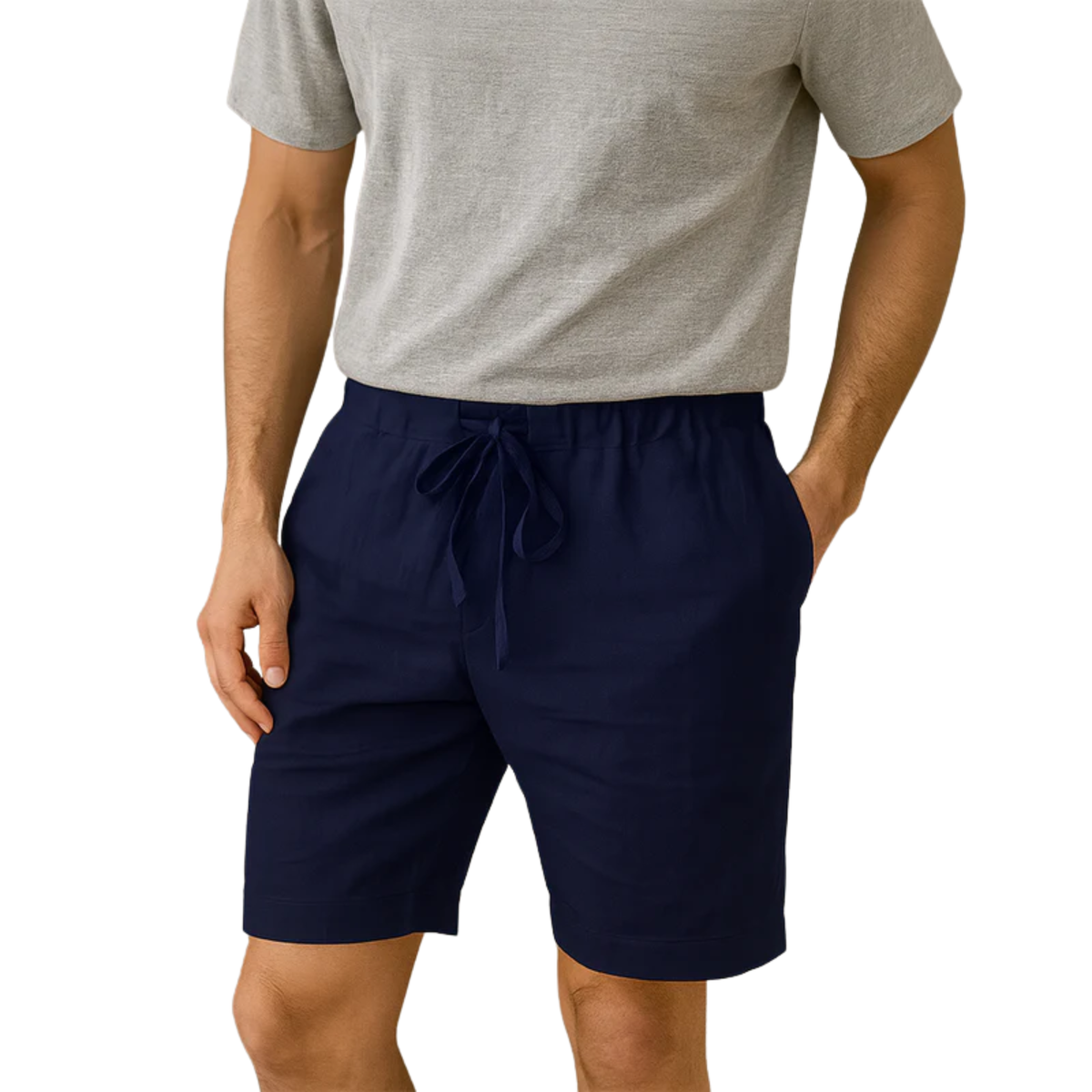 Shorts for Men with Elastic Waist and Relaxed Straight Cut — Navy Blue