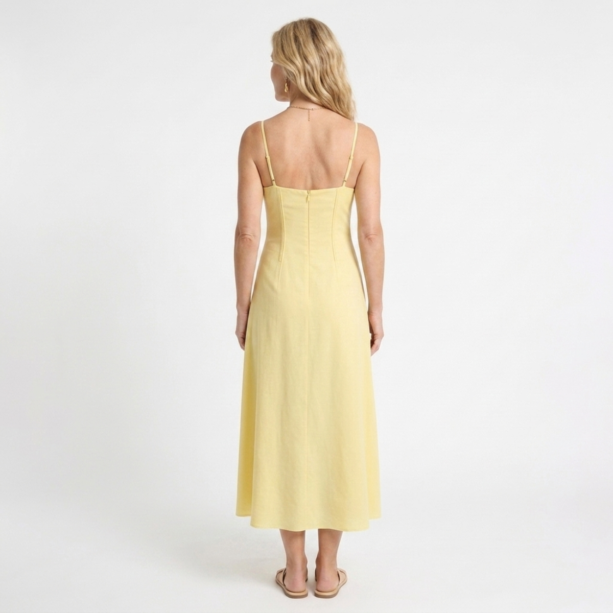 Women's long dress — sweetheart neckline and thin straps — Yellow