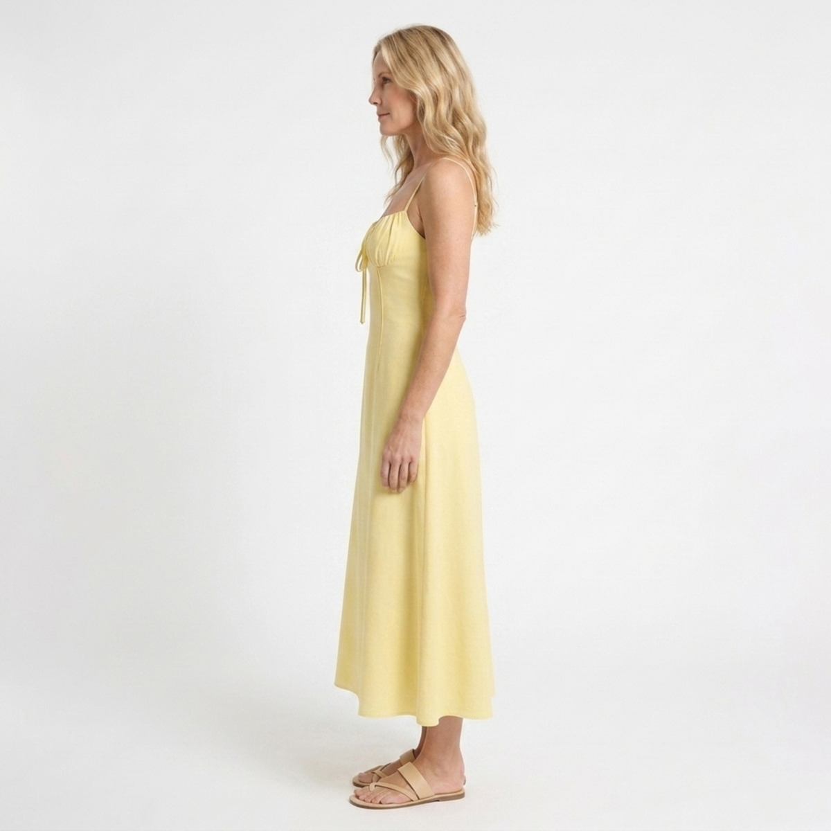 Women's long dress — sweetheart neckline and thin straps — Yellow
