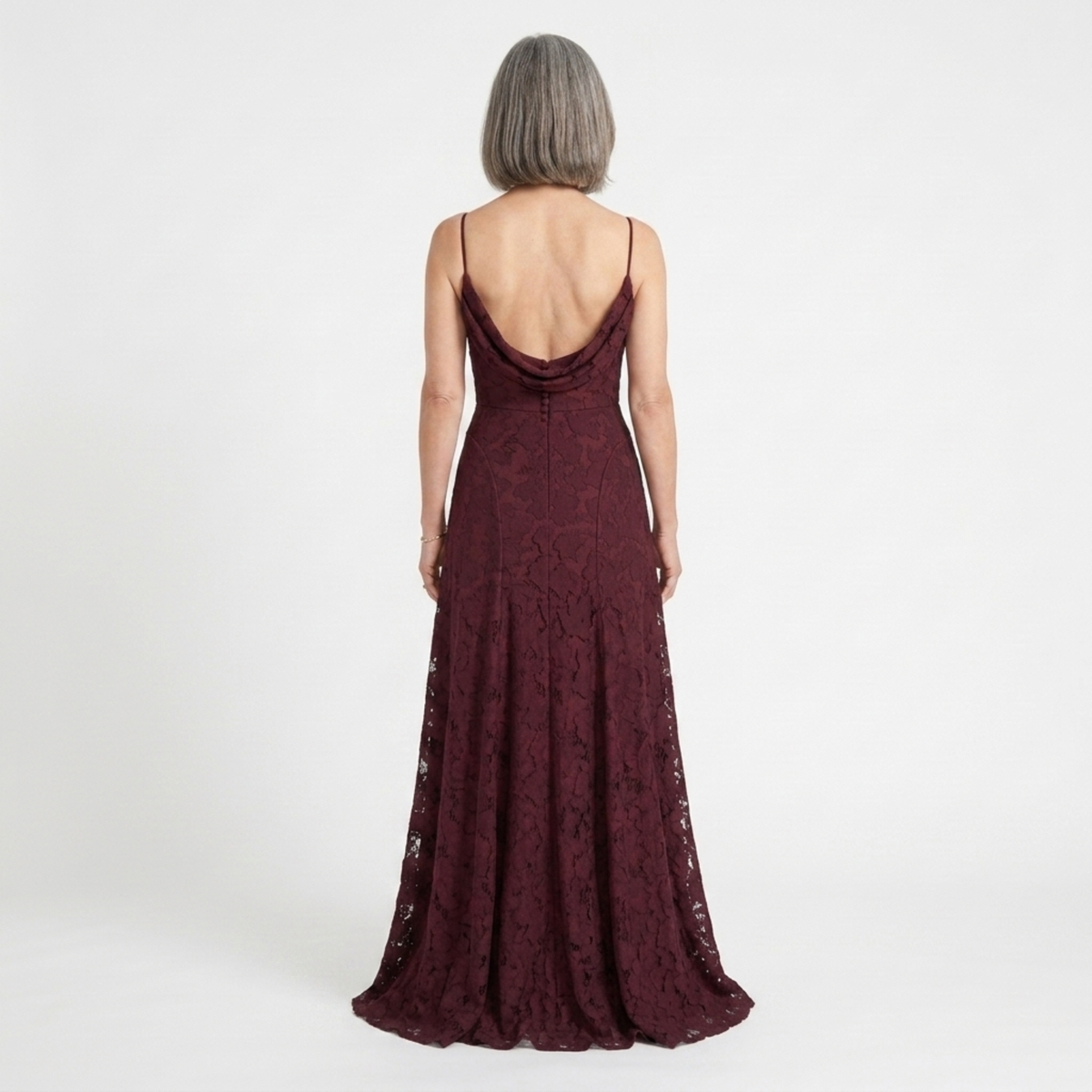 Women's long dress — lace-up back and floral burnout jersey — Burgundy