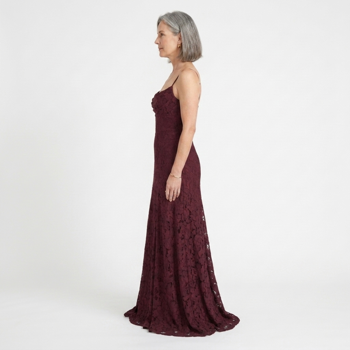 Women's long dress — lace-up back and floral burnout jersey — Burgundy