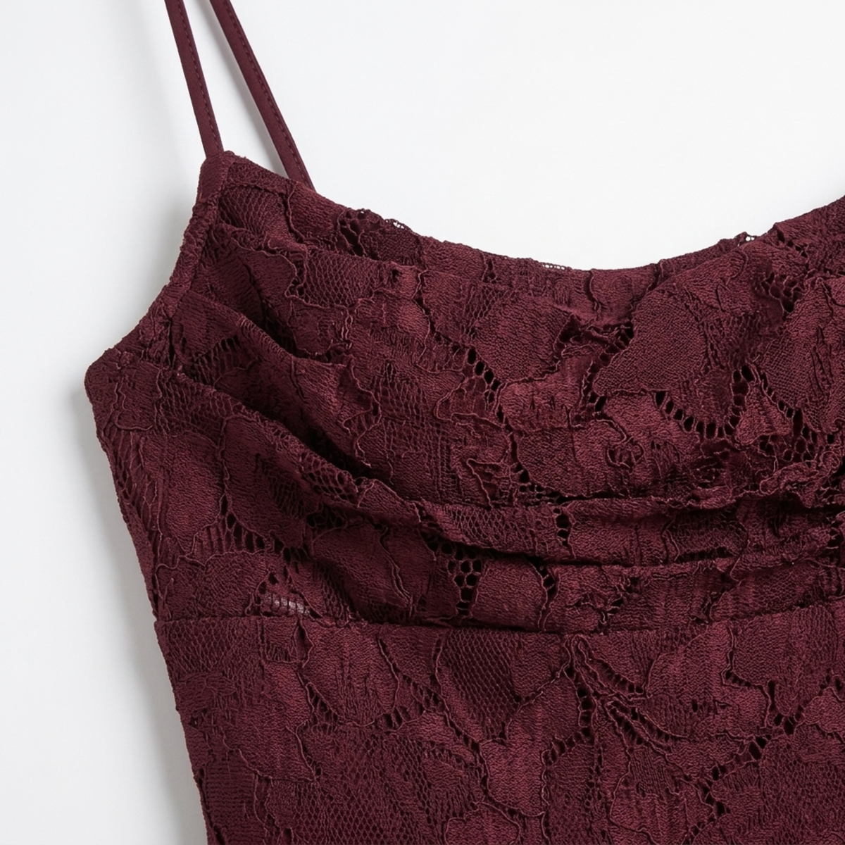 Women's long dress — lace-up back and floral burnout jersey — Burgundy
