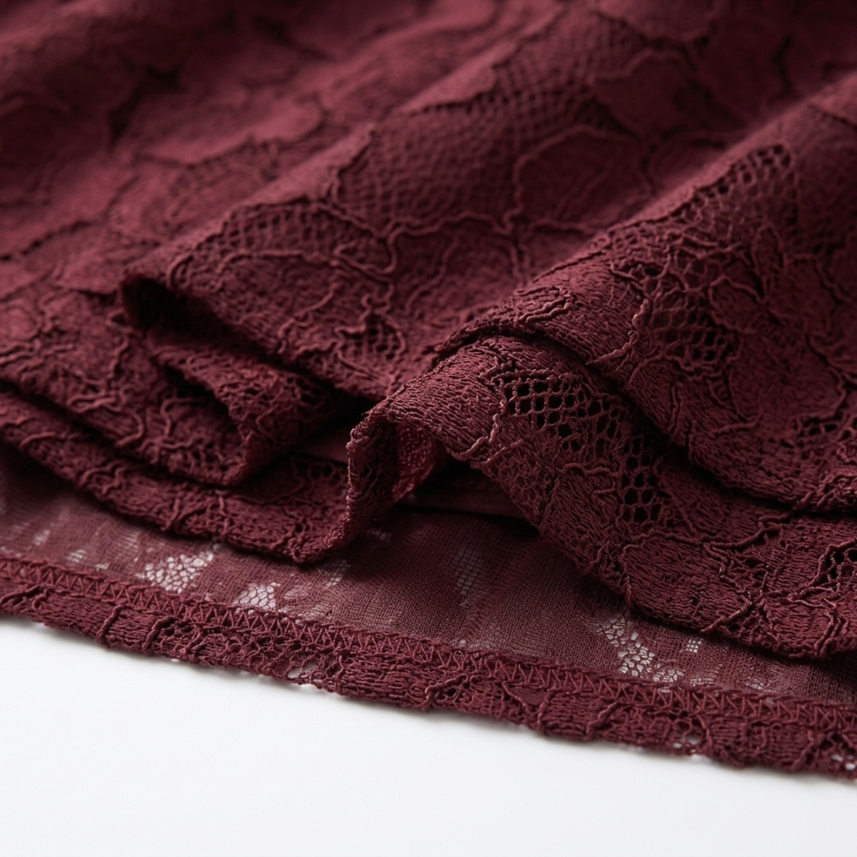 Women's long dress — lace-up back and floral burnout jersey — Burgundy