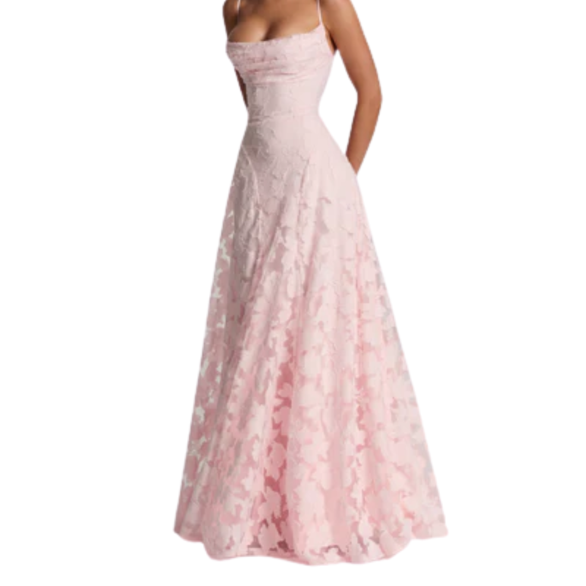 Women's long dress — lace-up back and floral burnout jersey — Pink