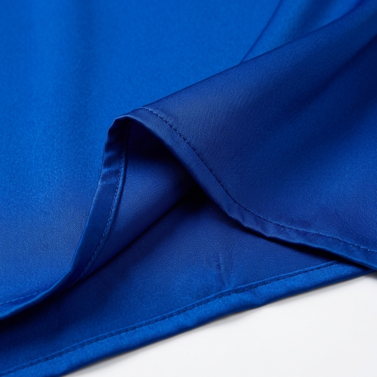 Women's long dress — asymmetrical satin with one bare shoulder — Blue