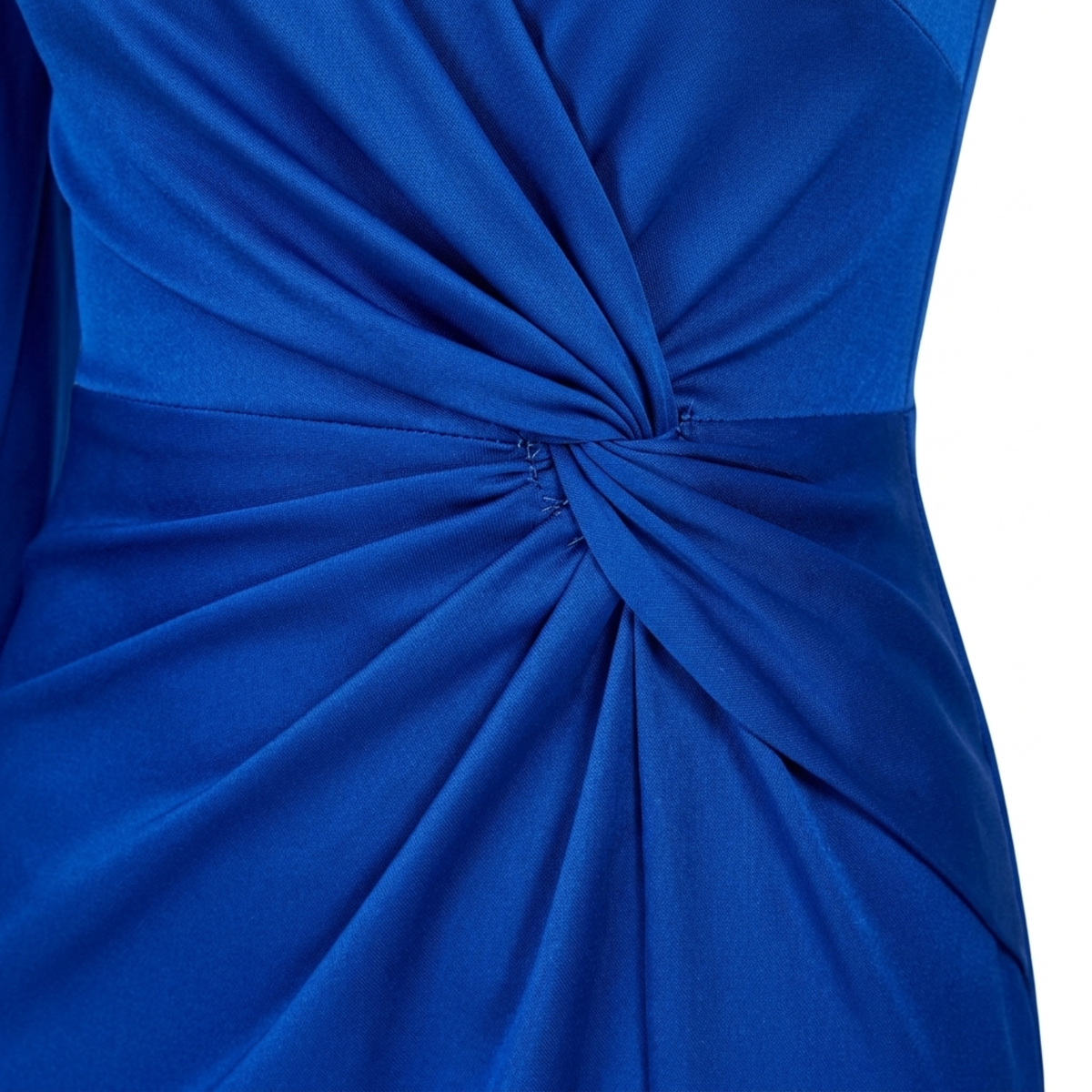 Women's long dress — asymmetrical satin with one bare shoulder — Blue