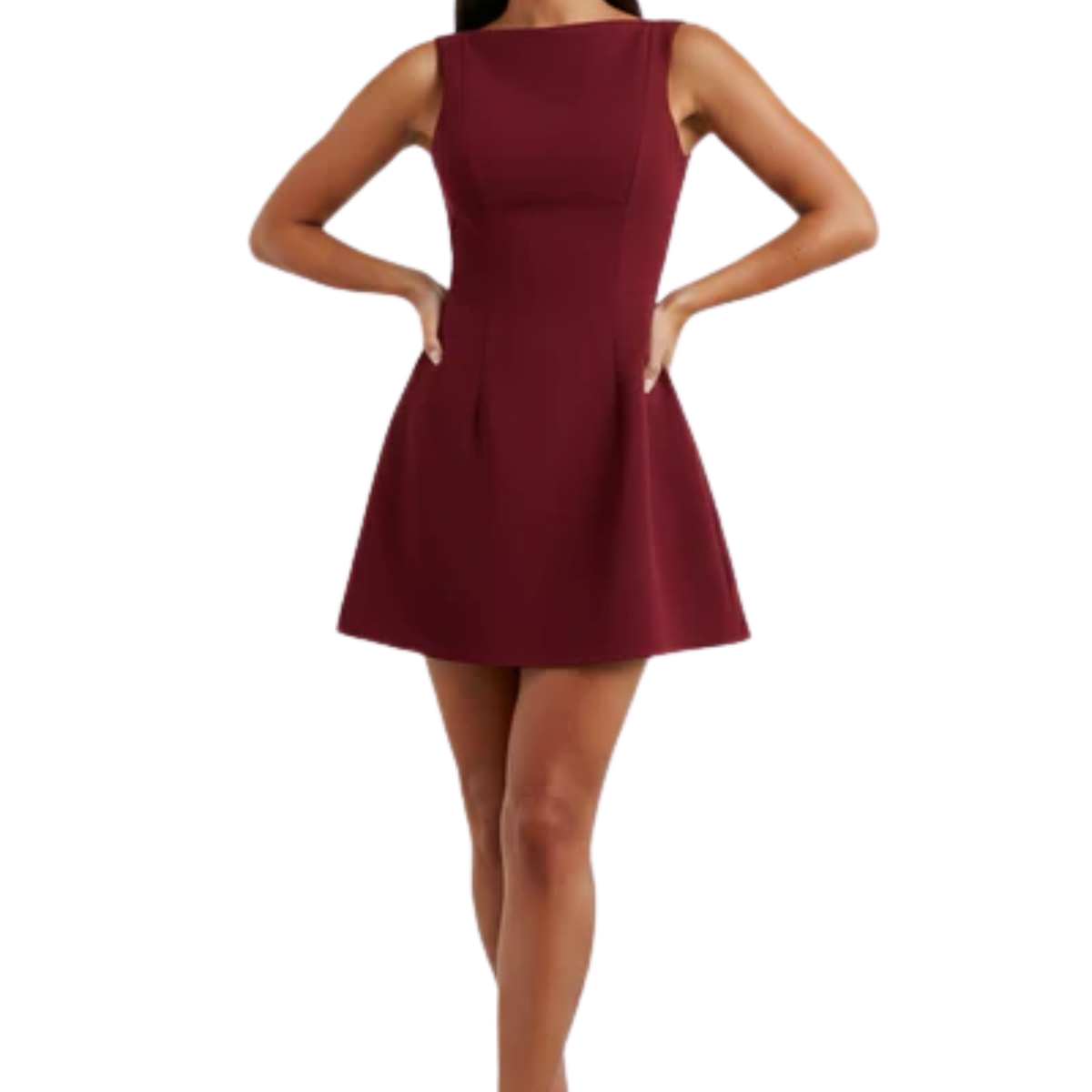 Short women's dress — bubble skirt in crepe and boat neckline — Red