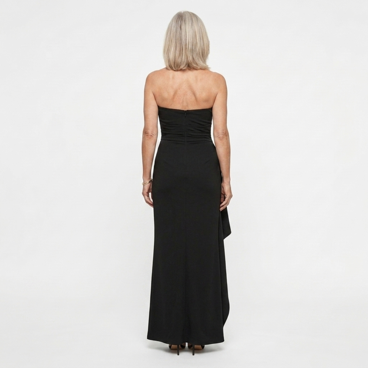 Long evening dress — ruched mermaid cut with slit | formal gala — Black