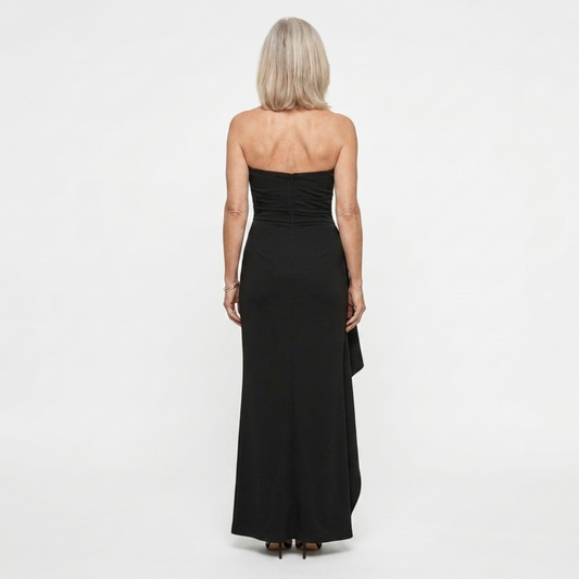 Long evening dress — ruched mermaid cut with slit | formal gala — Black