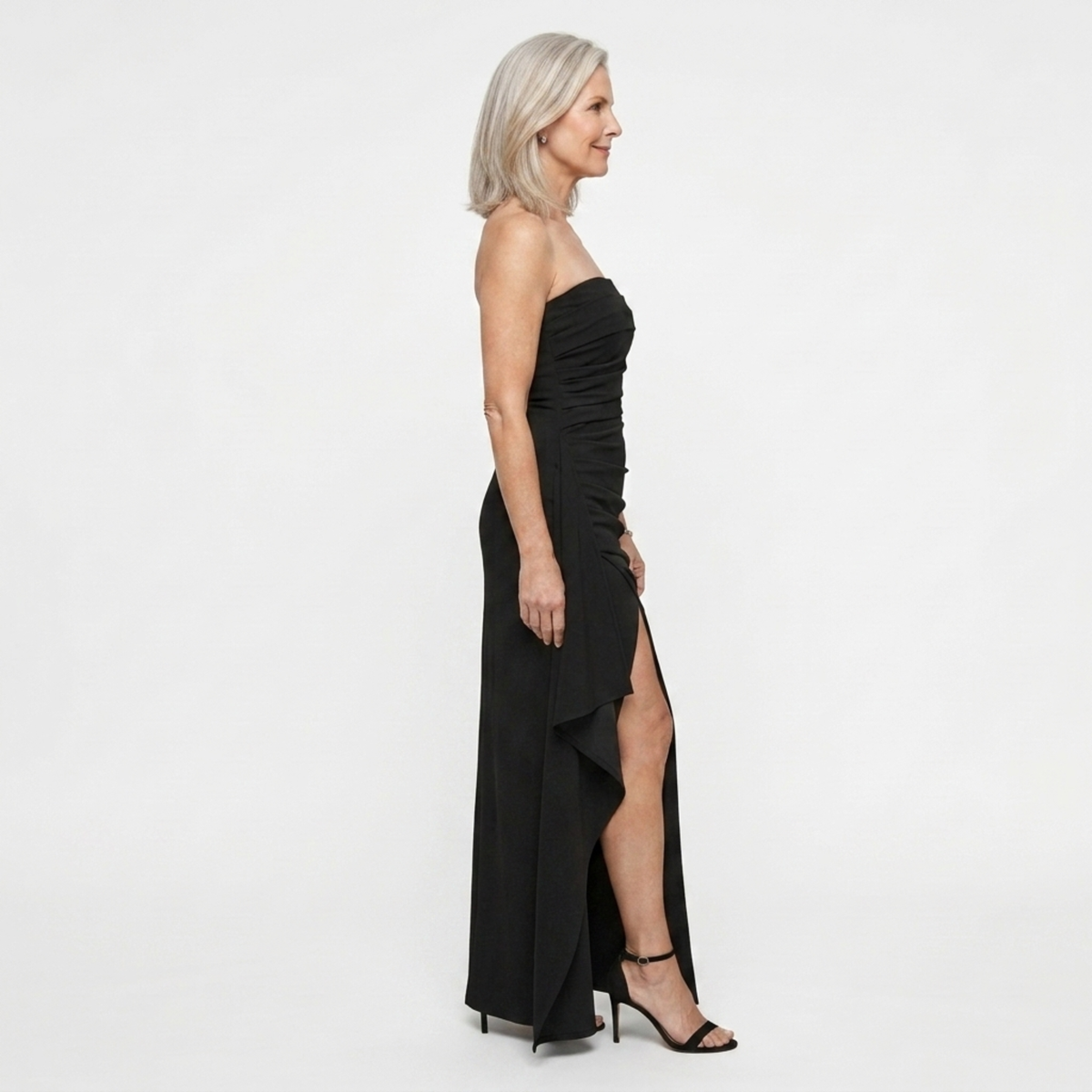 Long evening dress — ruched mermaid cut with slit | formal gala — Black