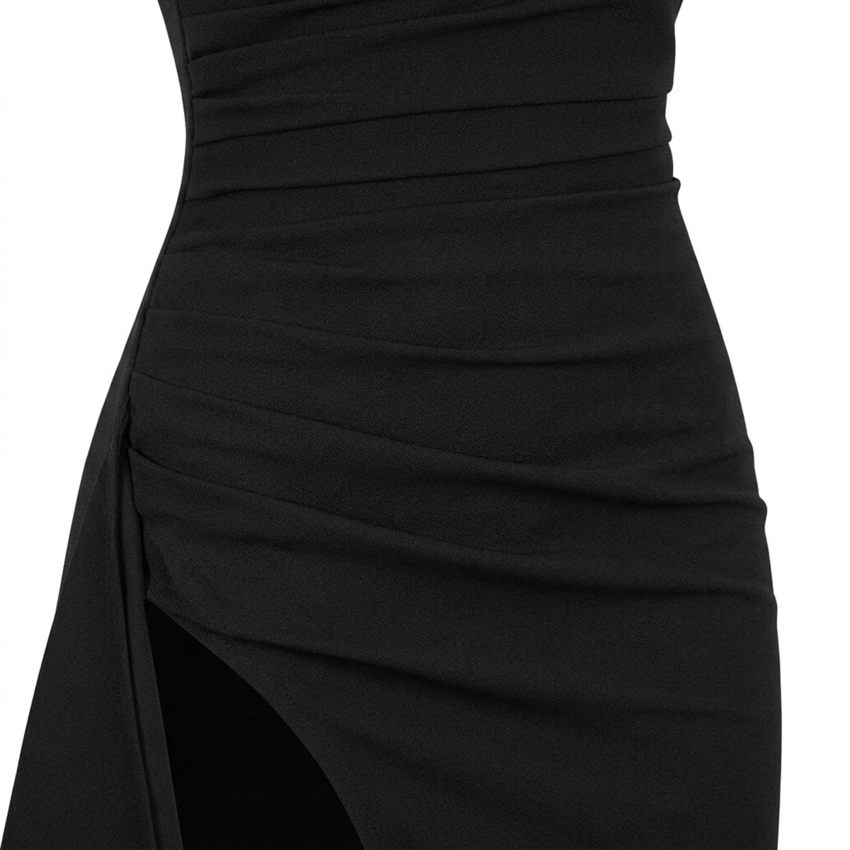 Long evening dress — ruched mermaid cut with slit | formal gala — Black