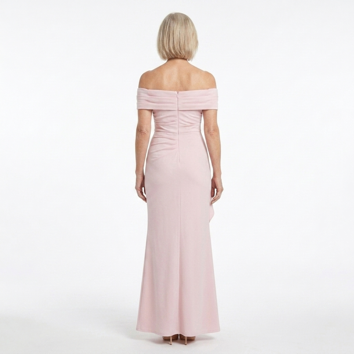 Long evening dress — off-shoulder fitted cut | formal event — Pink