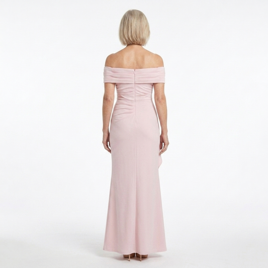 Long evening dress — off-shoulder fitted cut | formal event — Pink