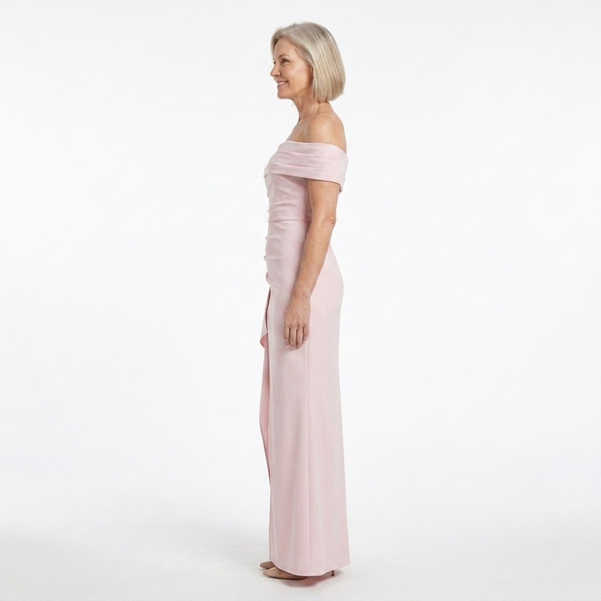 Long evening dress — off-shoulder fitted cut | formal event — Pink