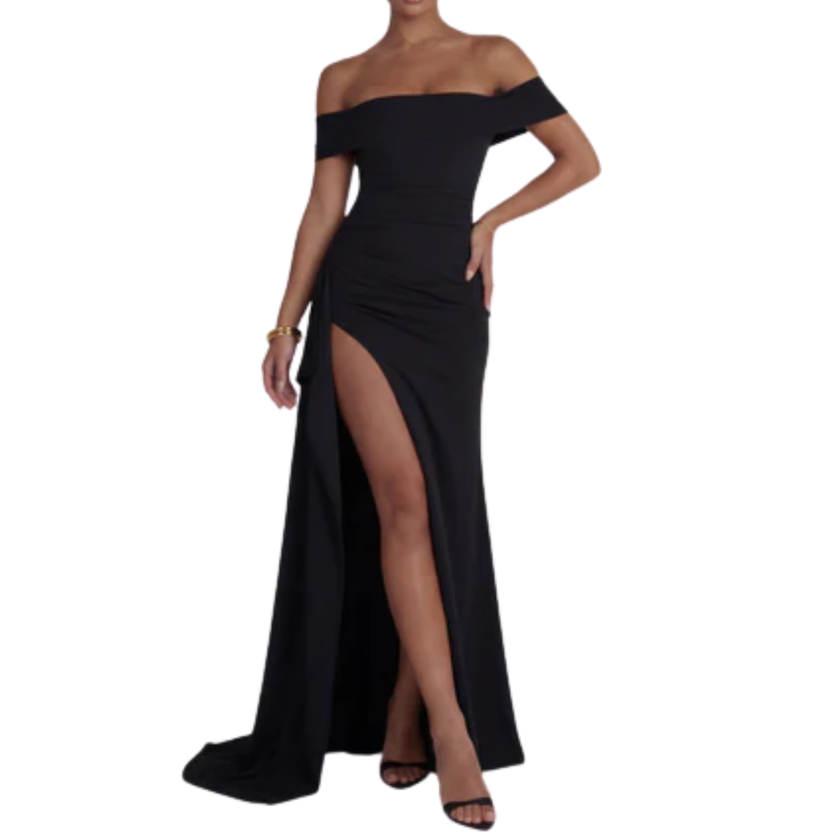 Long evening dress — off-shoulder fitted cut | formal event — Black