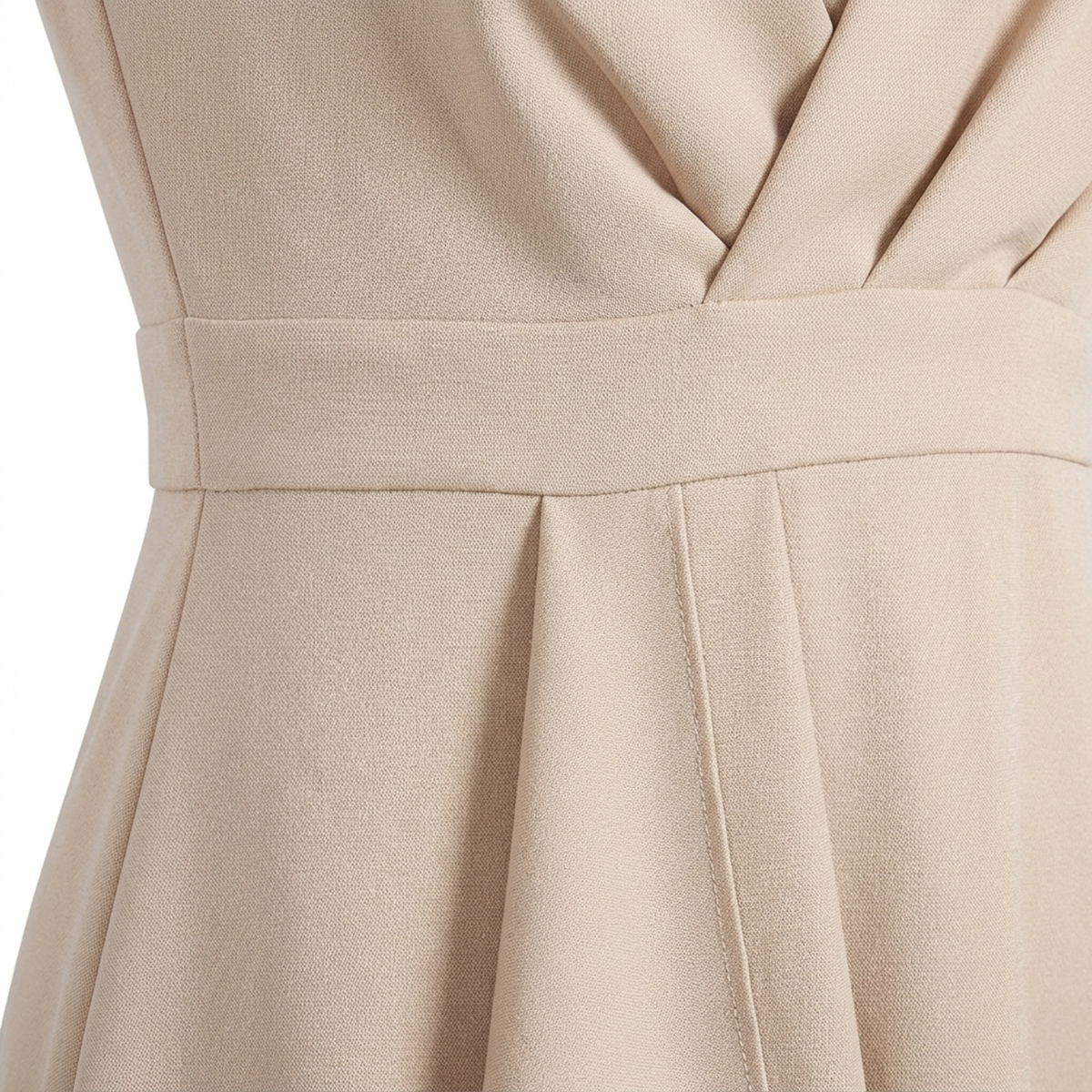 Mid-length cocktail dress — V-neck and wrap style | special occasion — Beige