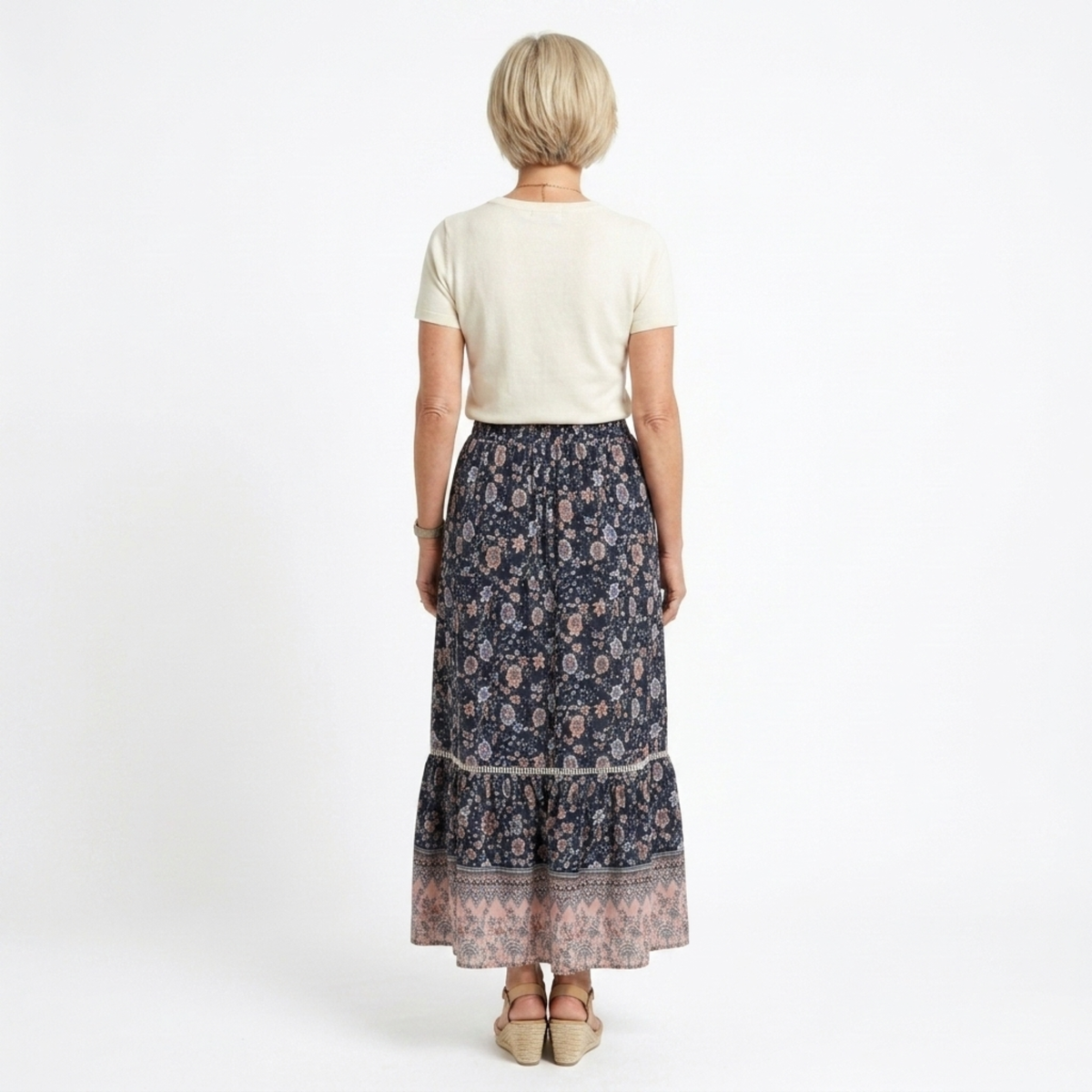 Long Floral Maxi Skirt — High Waist with Drawstrings — Beach Outfit — product view