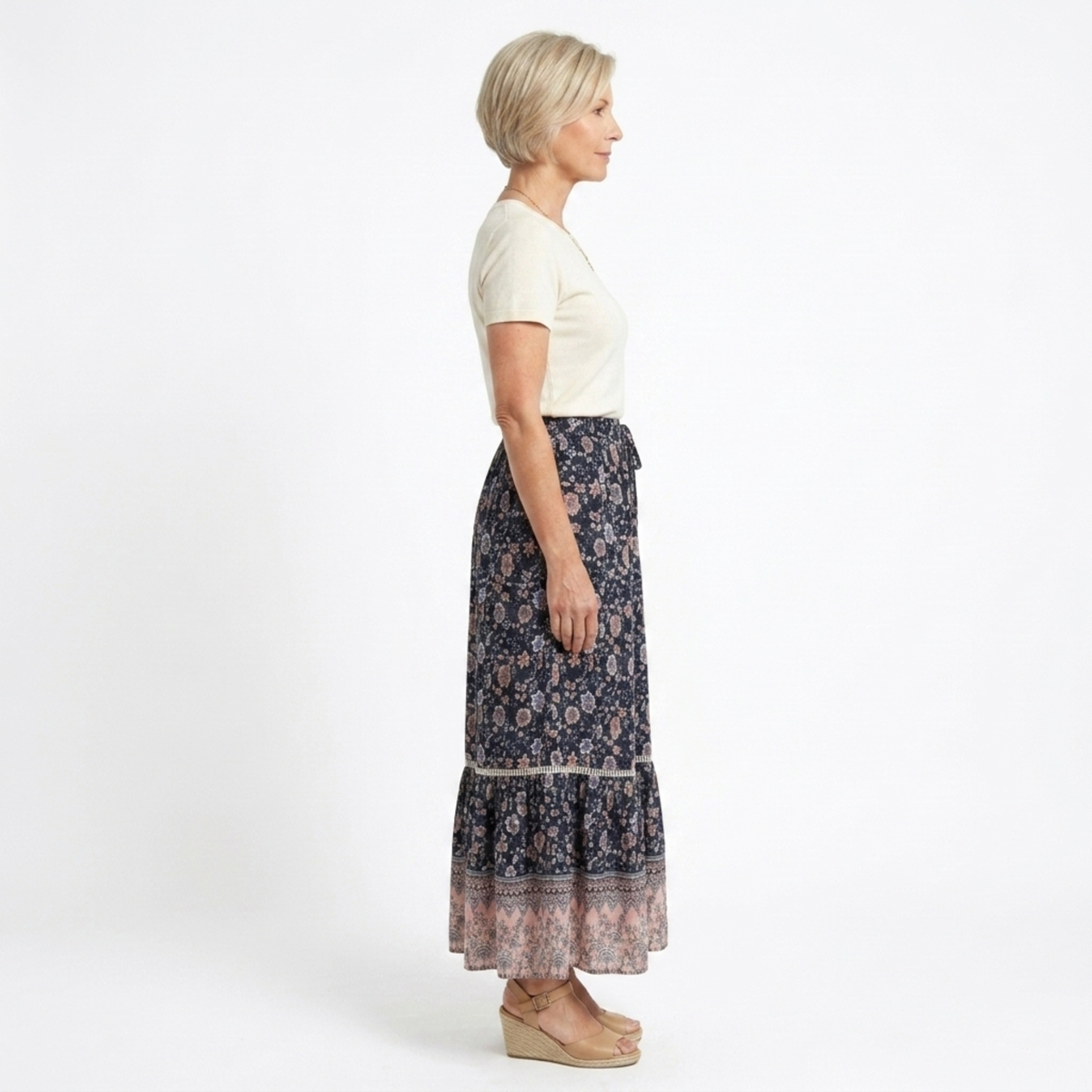 Long Floral Maxi Skirt — High Waist with Drawstrings — Beach Outfit — product view