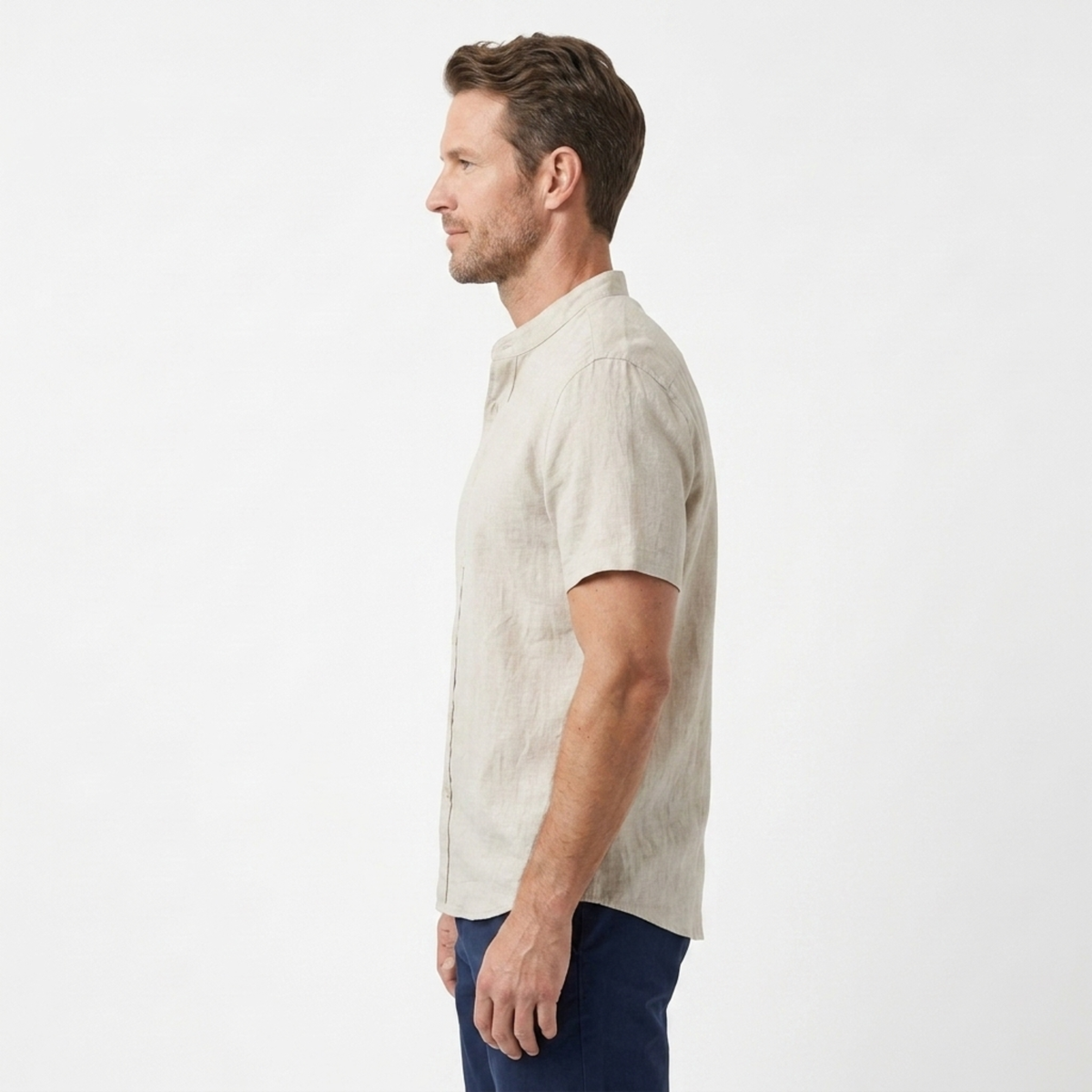 Men's Shirt with Mandarin Collar and Short Sleeves — Summer — product view