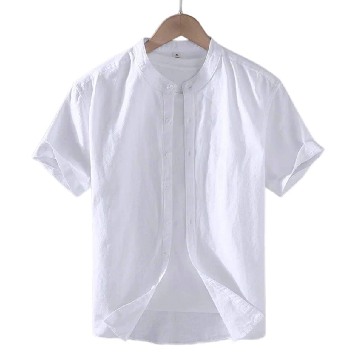 Men's Shirt with Mandarin Collar and Short Sleeves — Summer — White