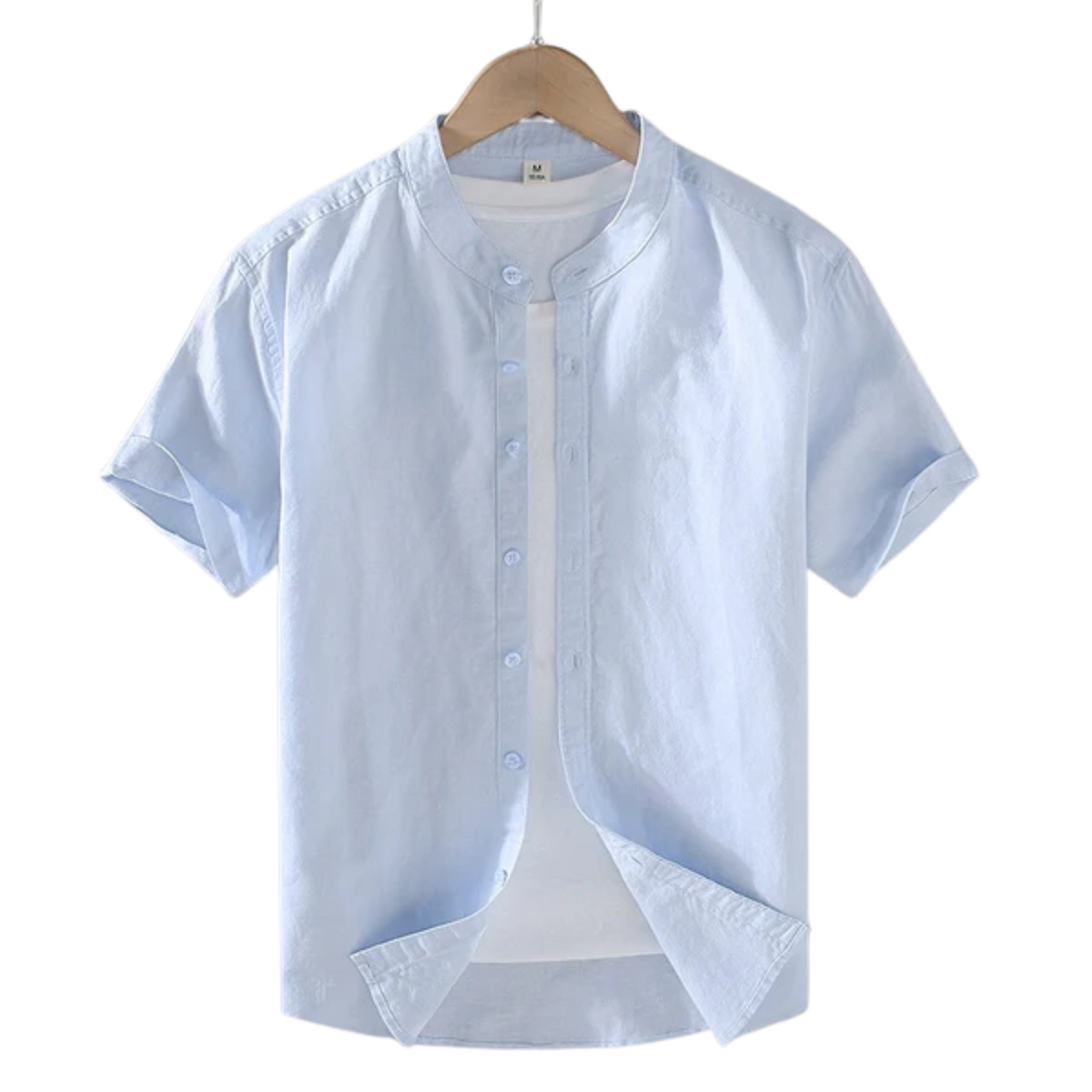 Men's Shirt with Mandarin Collar and Short Sleeves — Summer — Light Blue