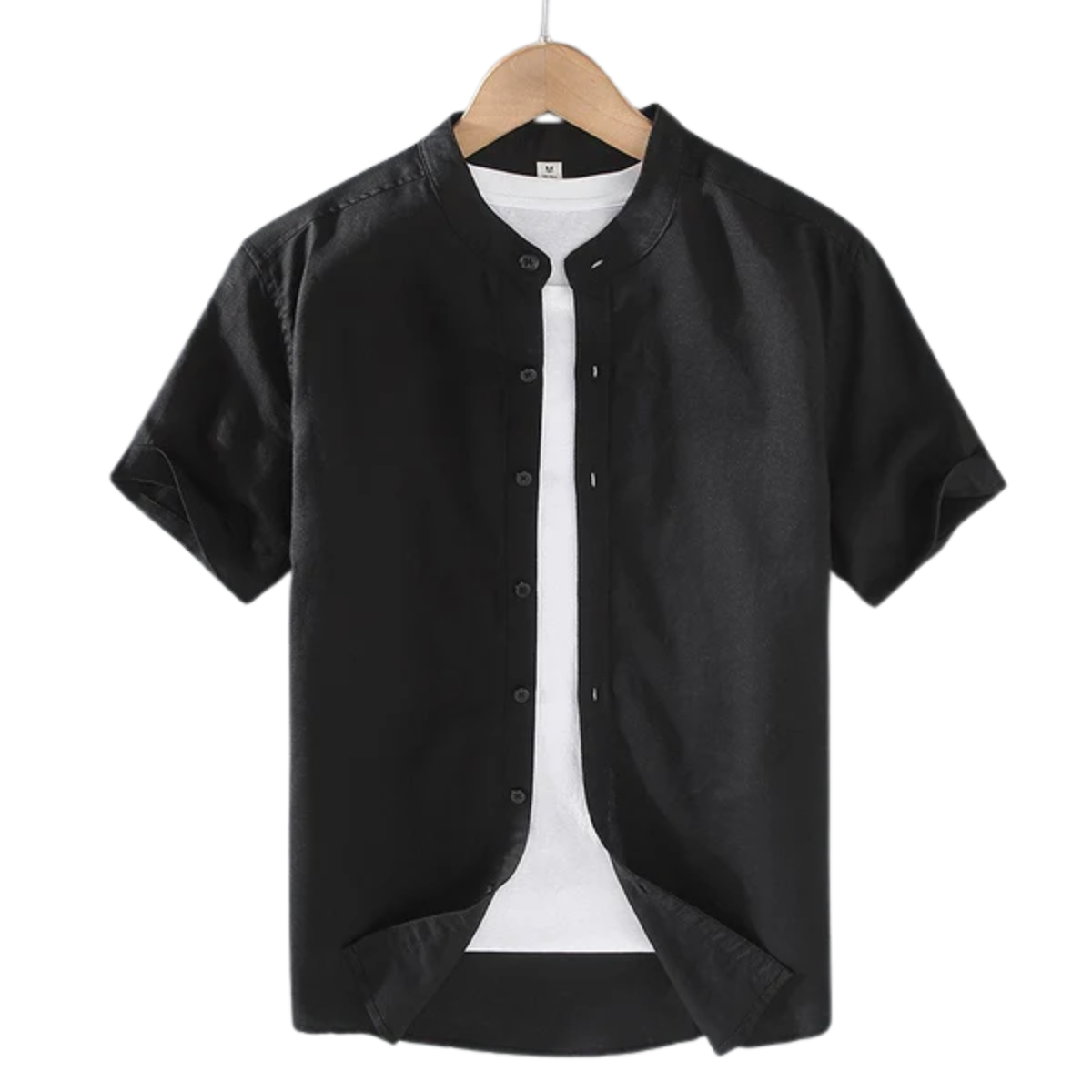 Men's Shirt with Mandarin Collar and Short Sleeves — Summer — Black
