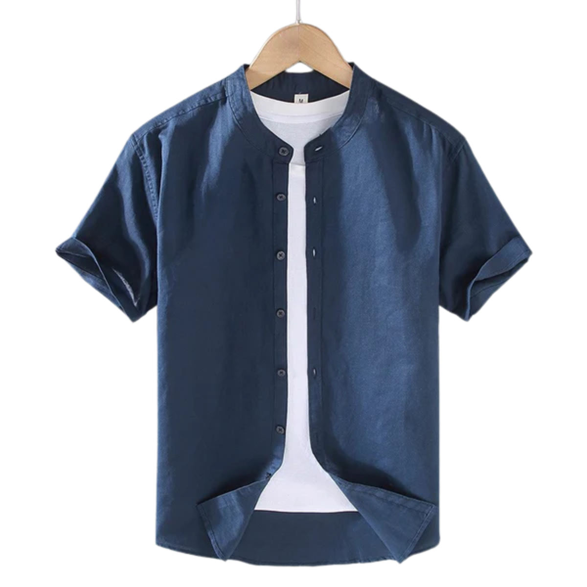 Men's Shirt with Mandarin Collar and Short Sleeves — Summer — Blue