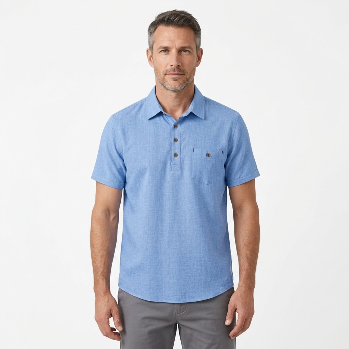 Men's Slim Fit Polo with Chest Pocket — Office & Leisure — Light Blue