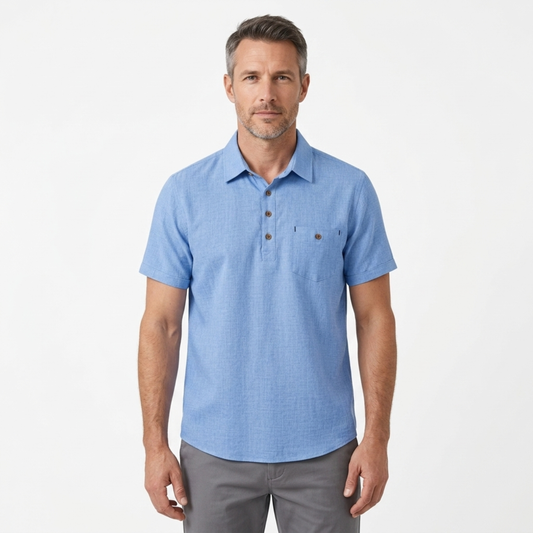 Men's Slim Fit Polo with Chest Pocket — Office & Leisure — Light Blue