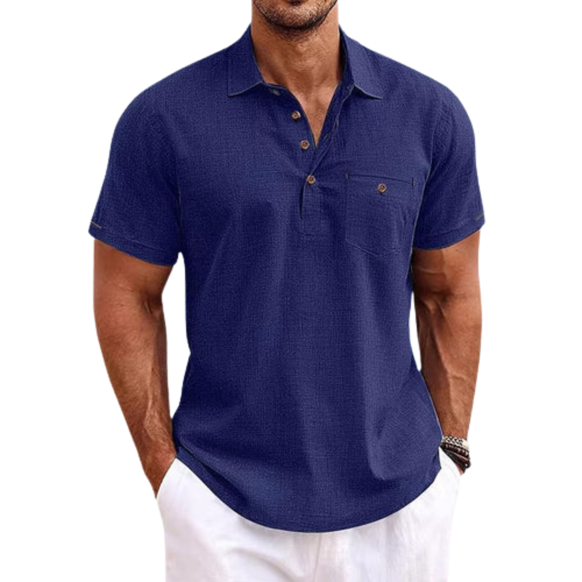 Men's Slim Fit Polo with Chest Pocket — Office & Leisure — Dark Blue