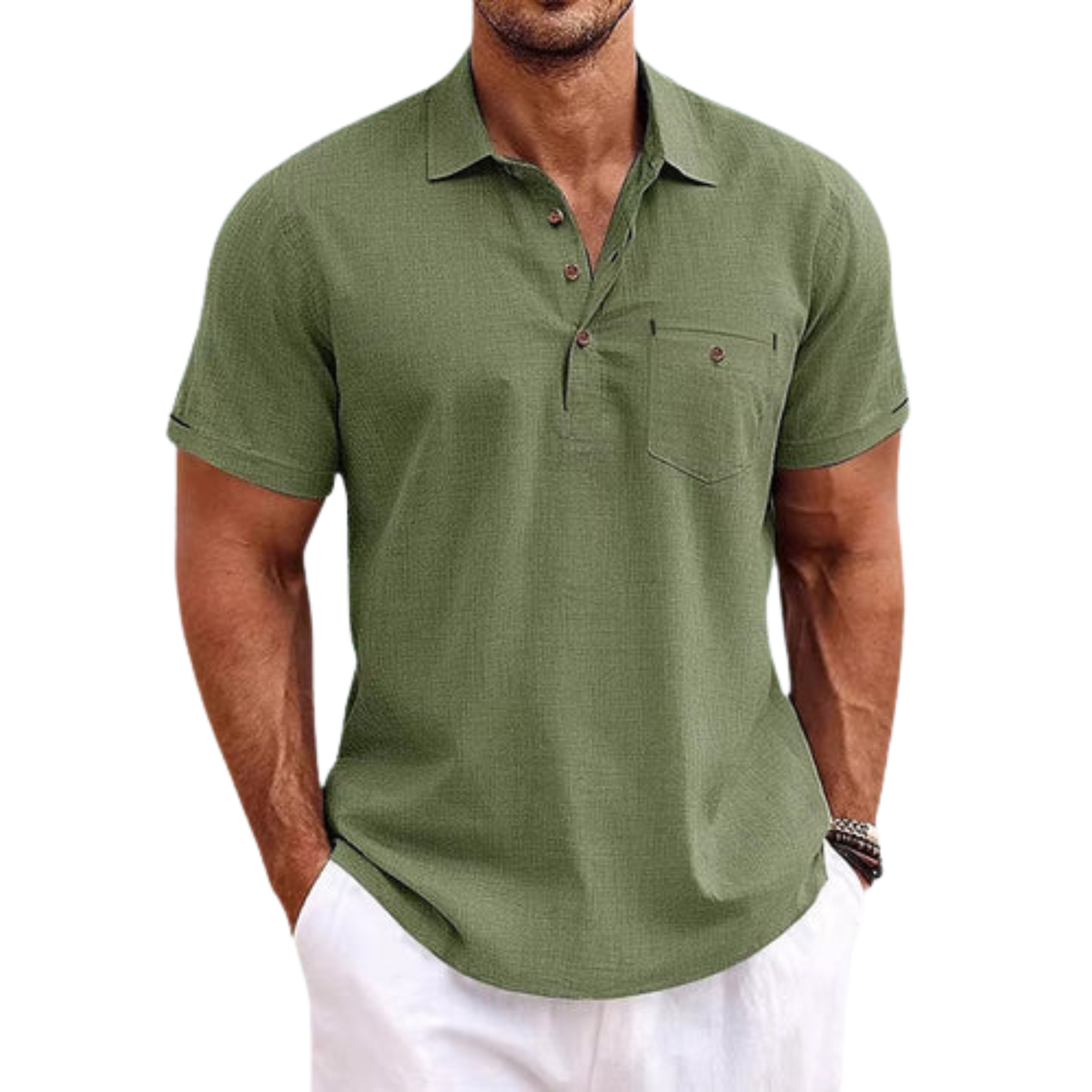 Men's Slim Fit Polo with Chest Pocket — Office & Leisure — Green