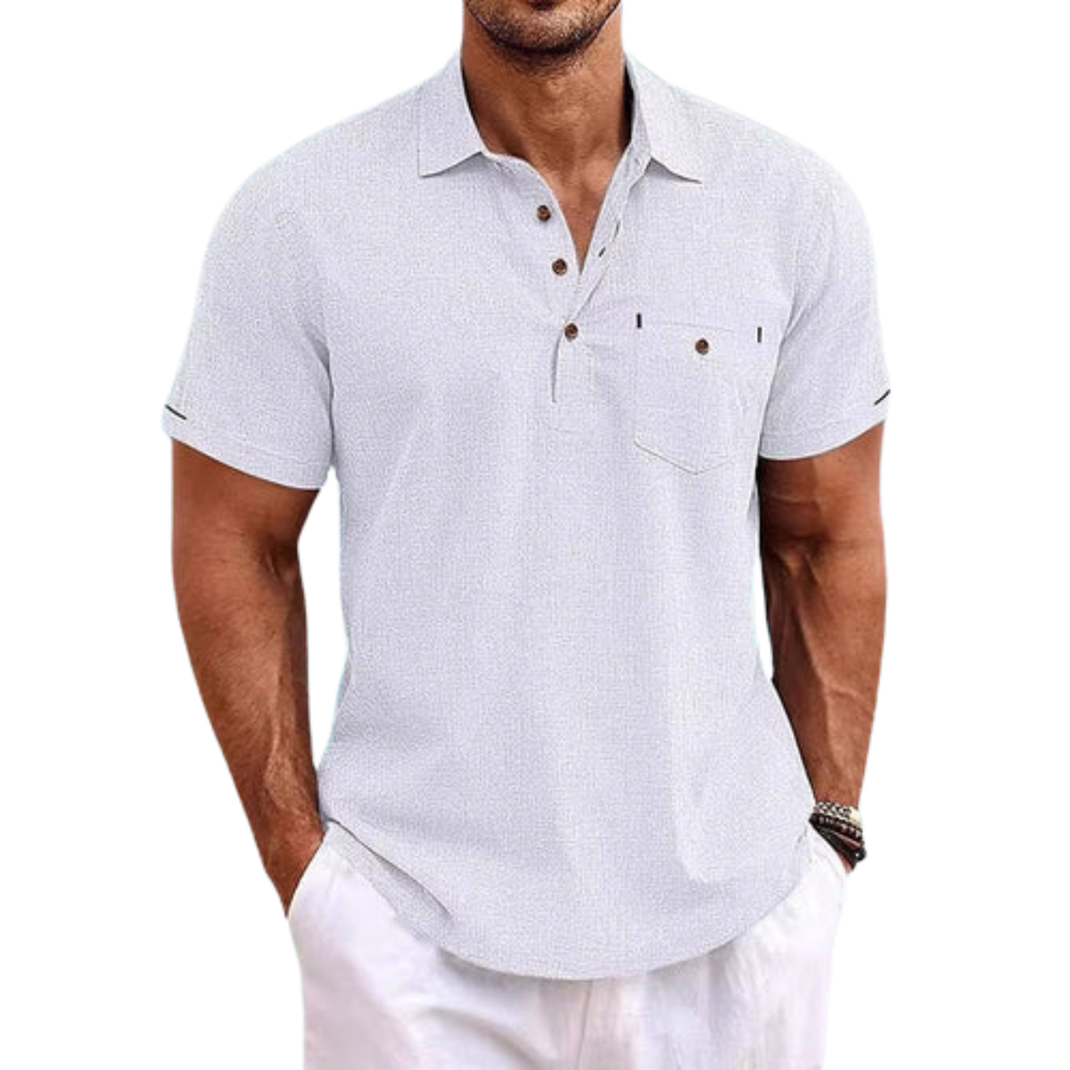 Men's Slim Fit Polo with Chest Pocket — Office & Leisure — White