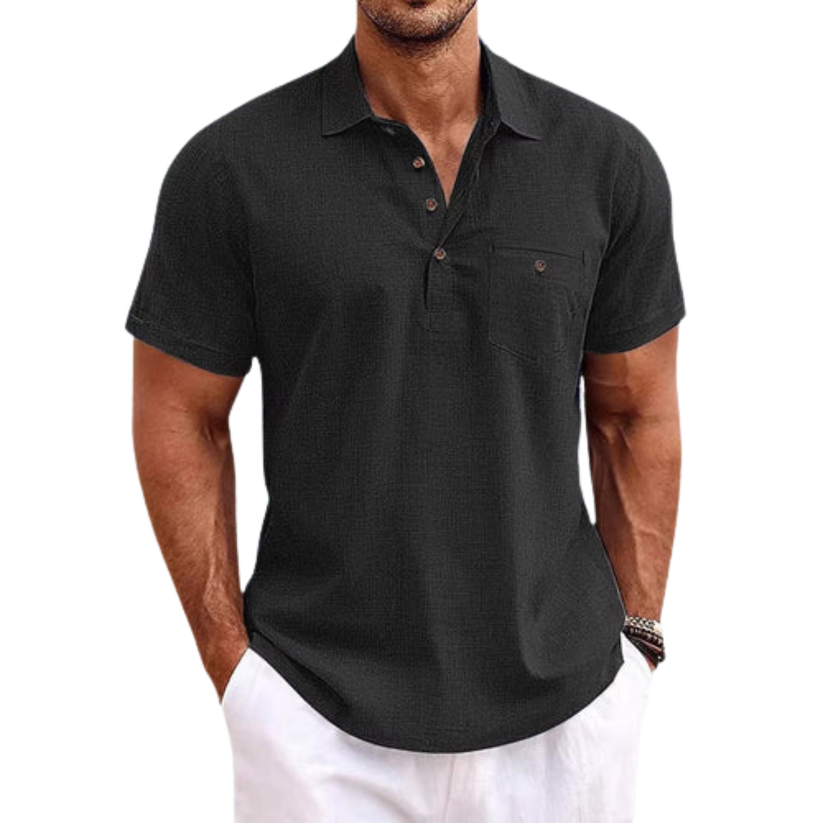Men's Slim Fit Polo with Chest Pocket — Office & Leisure — Black