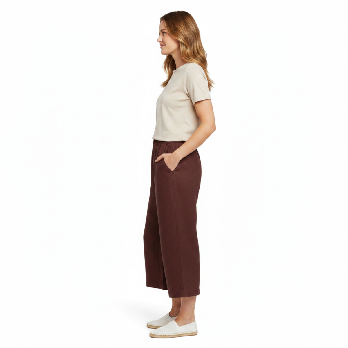 Women's Wide-Leg Pants with Elastic Waist and Short Cut — product view
