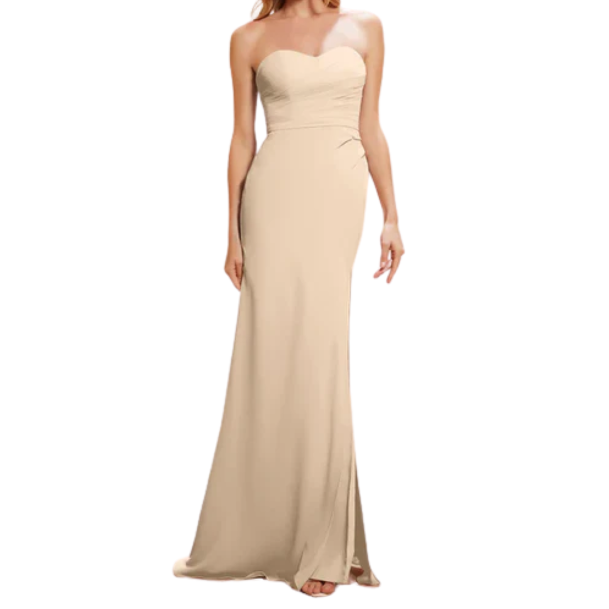 Women's Chiffon Ceremony Dress with Sheath Cut and Side Slit — Beige