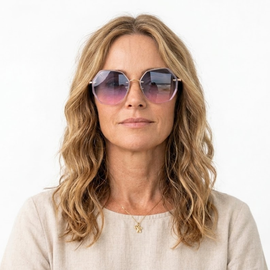Oversized Rimless Sunglasses with Geometric Gradient Lenses — product view