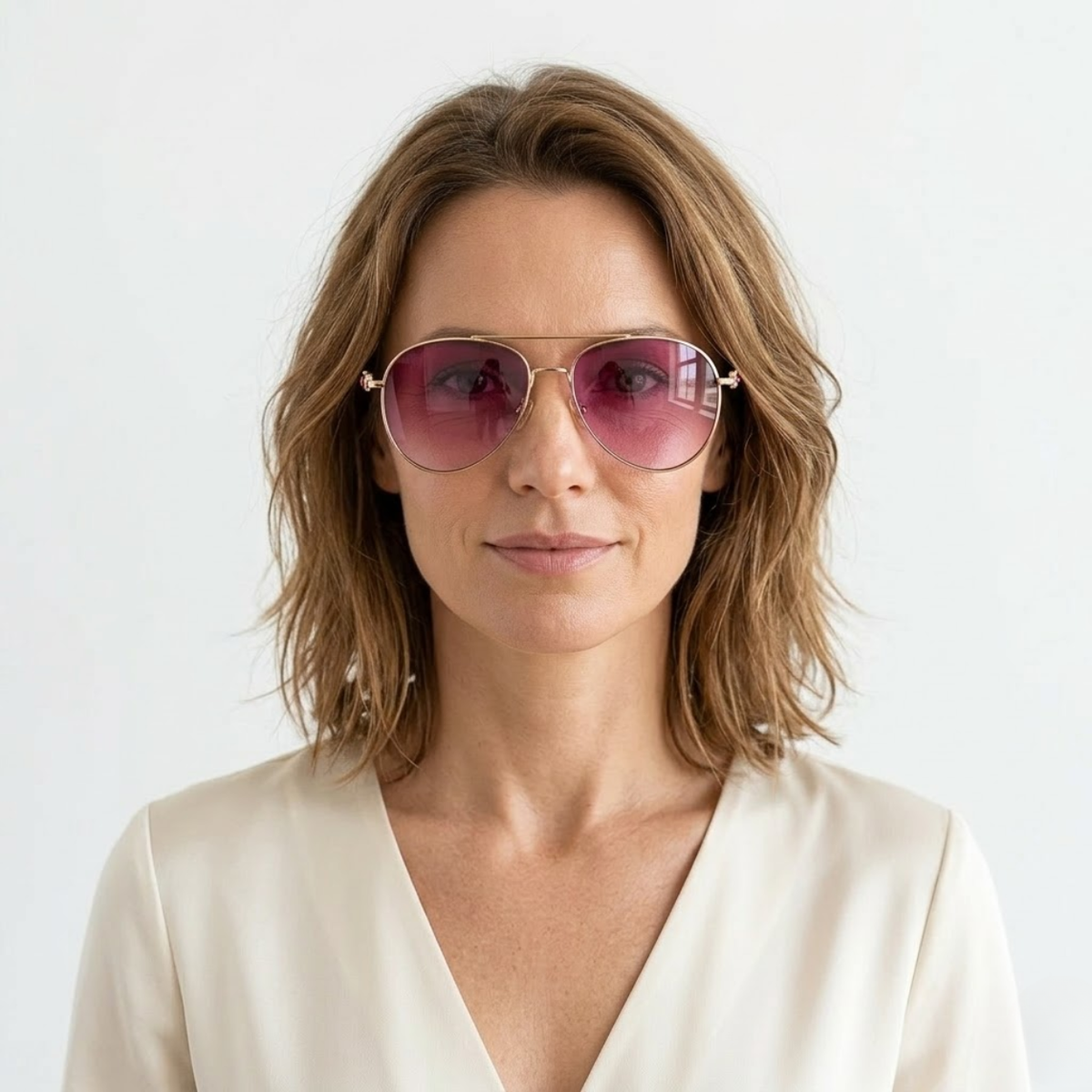 Women's Aviator Glasses with Chain Temples and Gradient Lenses — Pink