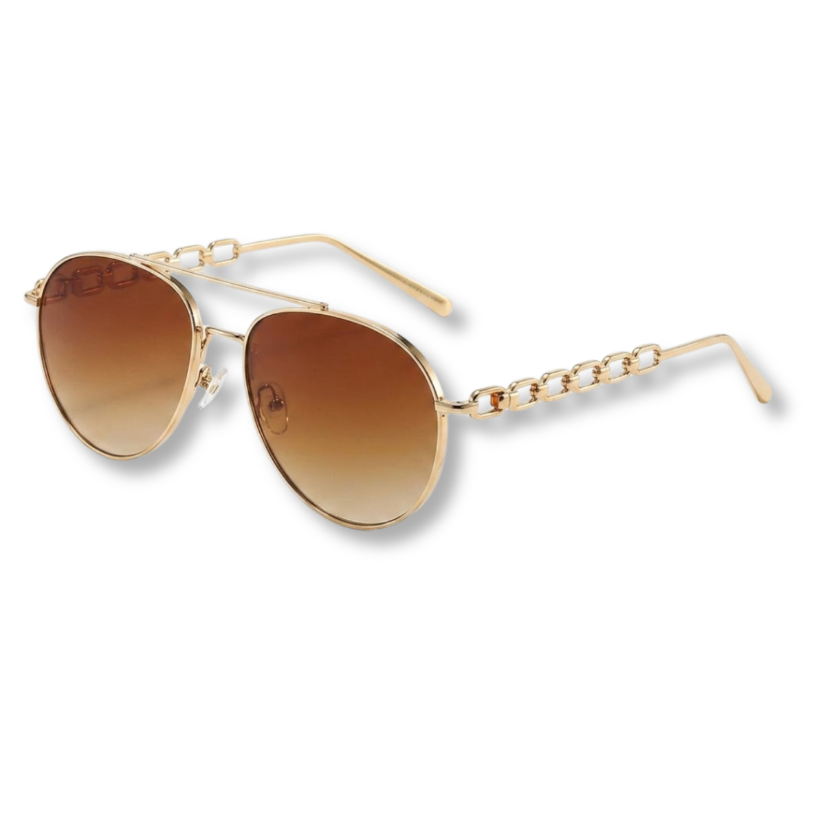 Women's Aviator Glasses with Chain Temples and Gradient Lenses — Brown