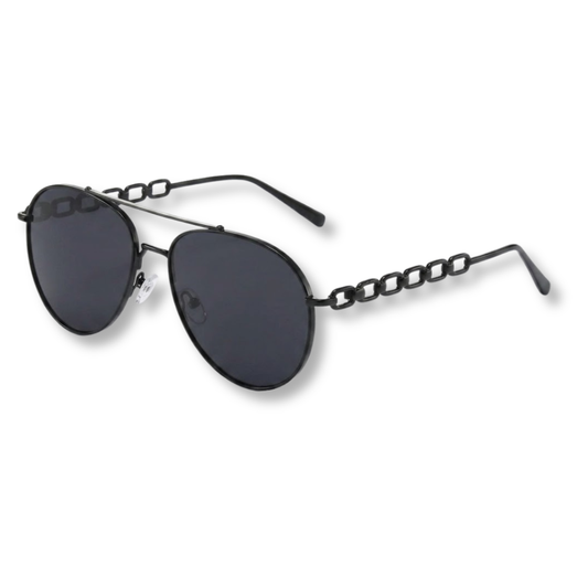 Women's Aviator Glasses with Chain Temples and Gradient Lenses — Black